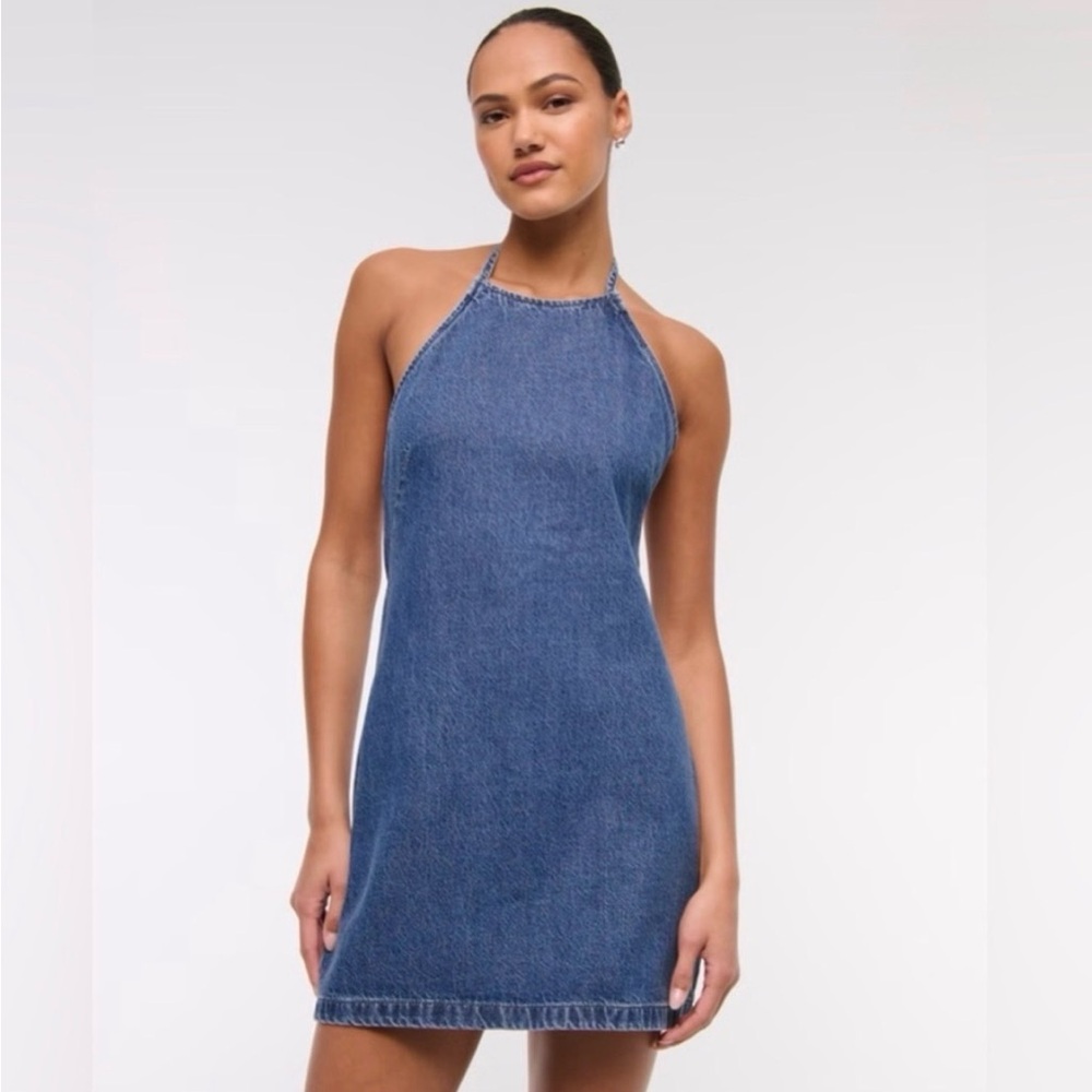 NWOT - Open Back Halter Denim Mini Dress